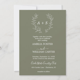 Minimal Leaf | Formal Monogram Wedding Invitation
