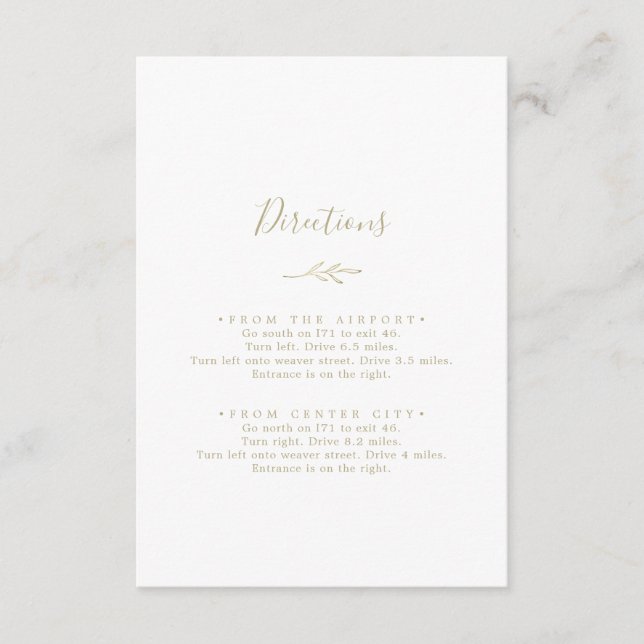 Minimal Leaf Gold Directions Enclosure Card (Front)