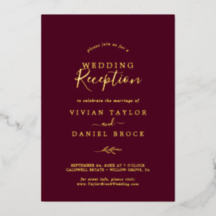 Minimal Leaf Gold Foil Burgundy Wedding Reception