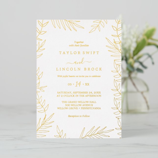 Minimal Leaf | Gold Foil Frame Wedding  (Standing Front)