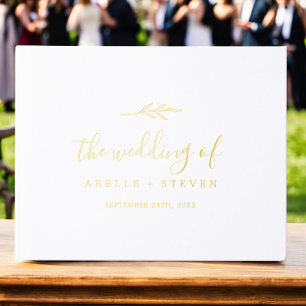 Minimal Leaf Gold Foil Monogram Back Wedding Guest Book