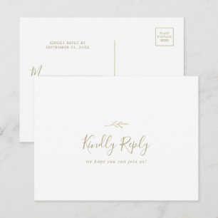Minimal Leaf Gold Menu Choice RSVP Postcard