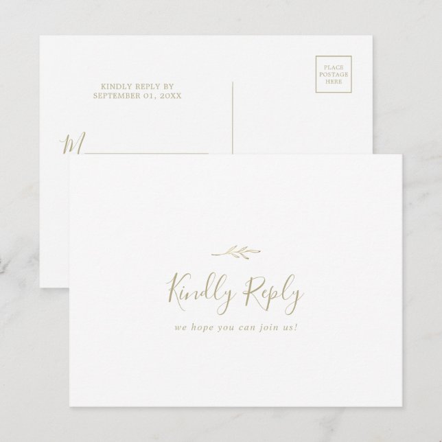 Minimal Leaf Gold Menu Choice RSVP Postcard (Front/Back)