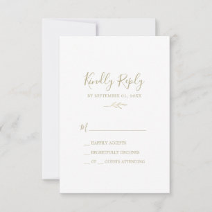 Minimal Leaf   Gold Simple RSVP Card