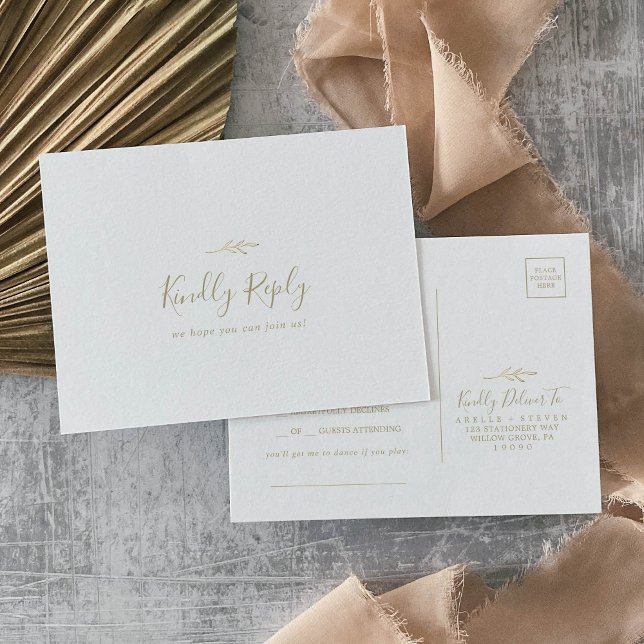 Minimal Leaf Gold Song Request RSVP Postcard (Creator Uploaded)