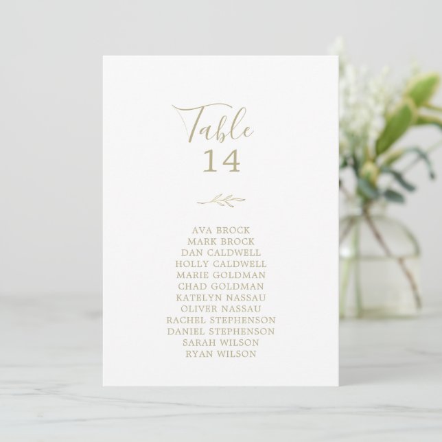 Minimal Leaf Gold Table Number Seating Chart Cards (Standing Front)