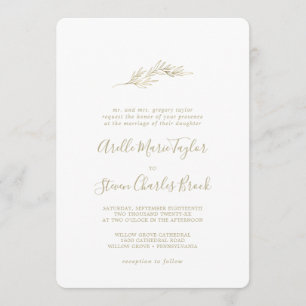 Minimal Leaf   Gold Traditional Wedding Invitation