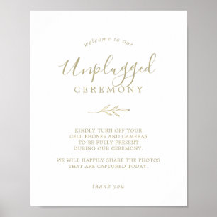 Minimal Leaf   Gold Unplugged Ceremony Sign