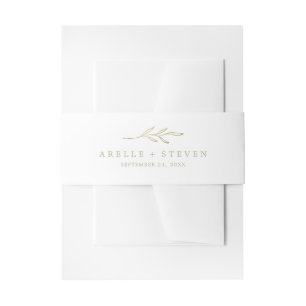 Minimal Leaf   Gold Wedding Belly Band Invitation Belly Band