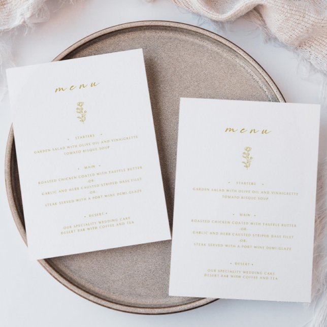 Minimal Leaf Gold & White Wedding Dinner Flat Menu (Creator Uploaded)