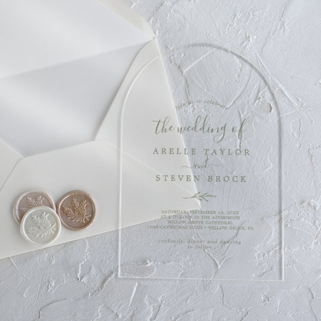 Minimal Leaf Green Modern Simple Botanical Wedding Acrylic Invitations (Minimal Leaf Green Modern Simple Botanical Wedding Acrylic Invitations)