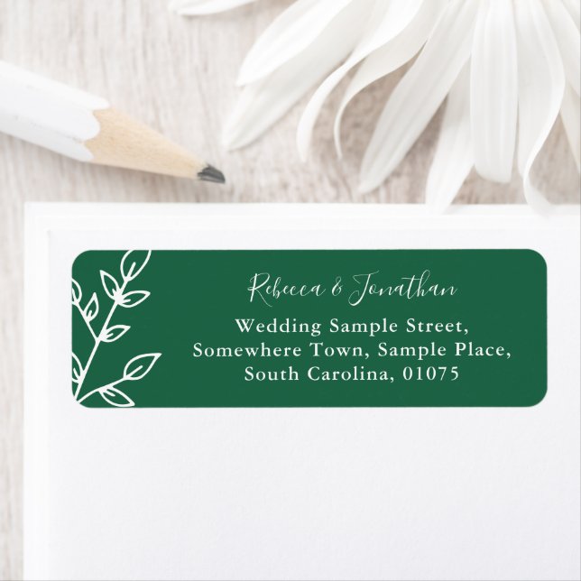 Minimal Leaf Green Wedding Return Address (Insitu)