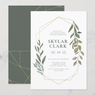 Minimal Leaf Greenery & Gold Geometric Terrarium Invitation