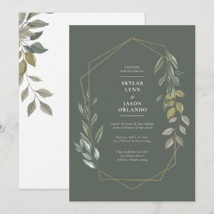 Minimal Leaf Greenery & Gold Geometric Terrarium Invitation