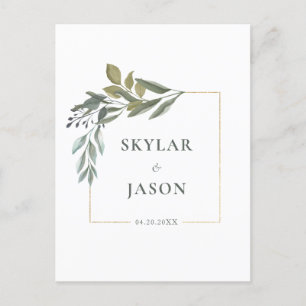 Minimal Leaf Greenery & Gold Geometric Terrarium Postcard