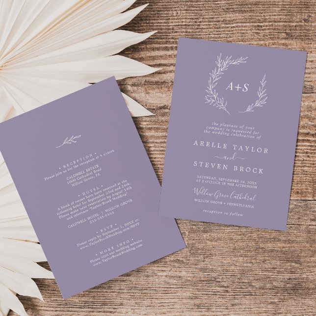 Minimal Leaf | Lavender All In One Wedding Invitation (Creator Uploaded)