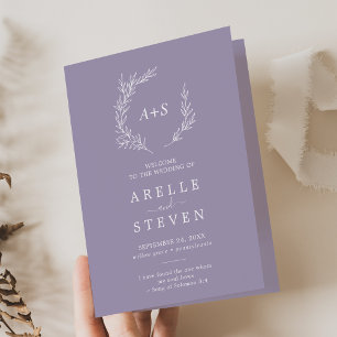 Minimal Leaf   Lavender Folded Wedding Program
