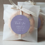 Minimal Leaf | Lavender Thank You Favour Sticker<br><div class="desc">These minimal leaf lavender thank you wedding favour stickers are perfect for a boho wedding reception. The design features a simple greenery leaf silhouette in pastel lilac purple with minimalist bohemian garden style. Personalize the sticker labels with your names, the event (if applicable), and the date. These stickers can be...</div>