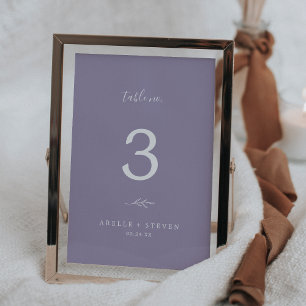 Minimal Leaf   Lavender Wedding Table Number