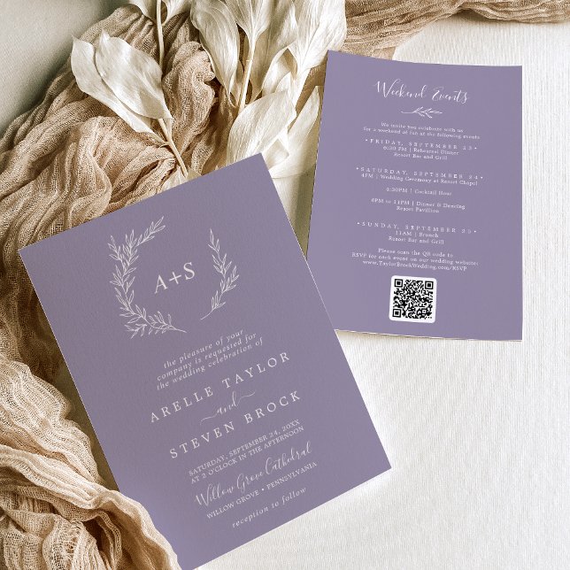 Minimal Leaf | Lavender Weekend Events Wedding Invitation (Creator Uploaded)