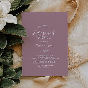 Minimal Leaf   Mauve Engagement Party Invitation