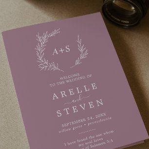 Minimal Leaf   Mauve Folded Wedding Program