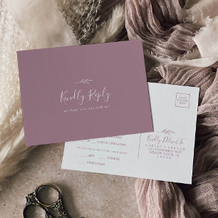 Minimal Leaf   Mauve Menu Choice RSVP Postcard