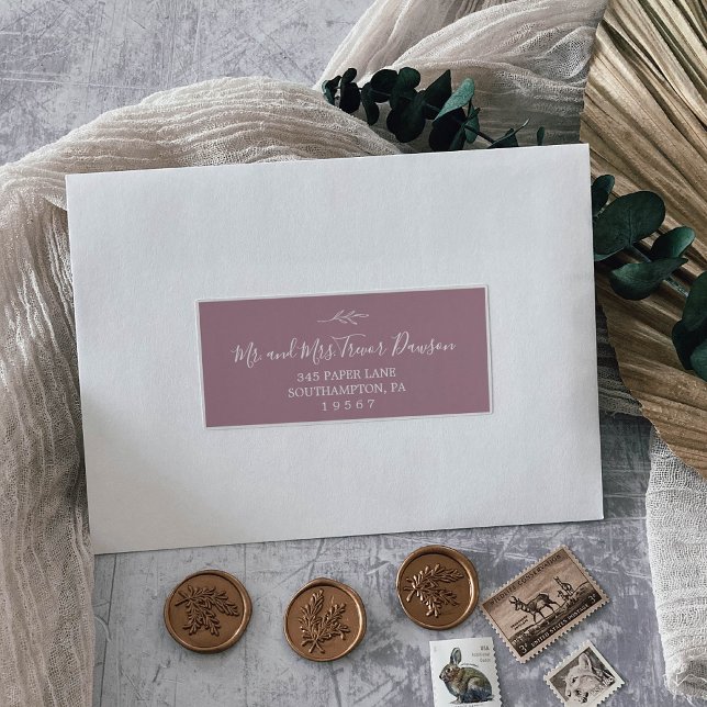Minimal Leaf | Mauve Wedding Guest Address Labels (Creator Uploaded)