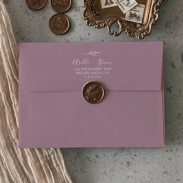 Minimal Leaf | Mauve Wedding Invitation Envelope (Creator Uploaded)