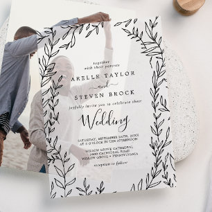 Minimal Leaf Modern Greenery Elegant Boho Wedding Vellum Invitations