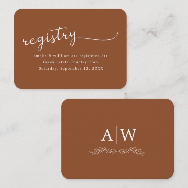 Minimal Leaf Monogram Wedding Enclosure Card (Front/Back)