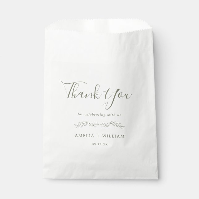 Minimal Leaf Monogram Wedding Favour Bag (Front)