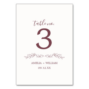 Minimal Leaf Monogram Wedding Table Number Card