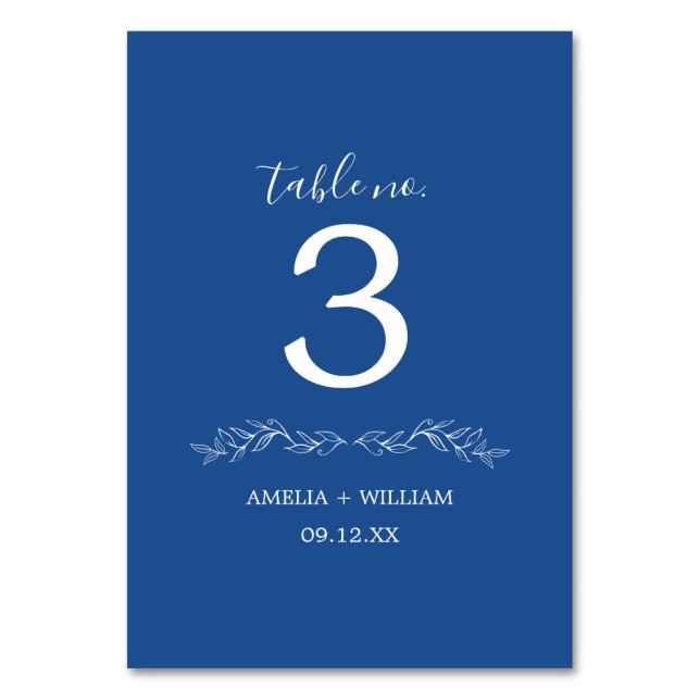 Minimal Leaf Monogram Wedding Table Number Card (Back)