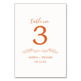 Minimal Leaf Monogram Wedding Table Number Card
