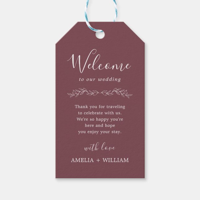 Minimal Leaf Monogram Wedding Welcome Gift Tag (Front)