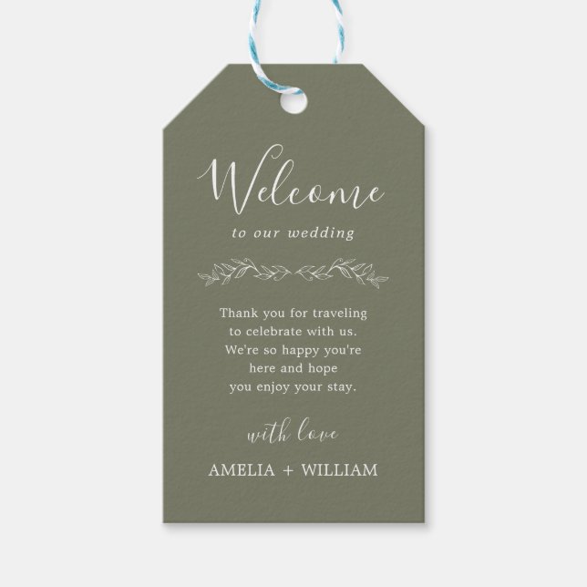 Minimal Leaf Monogram Wedding Welcome Gift Tag (Front)