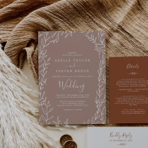 Minimal Leaf   Neutral Wedding Invitation