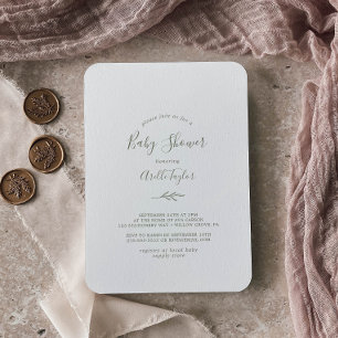 Minimal Leaf Olive Green Baby Shower Invitation