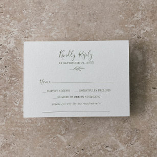Minimal Leaf   Olive Green Dietary Requirement RSVP Card