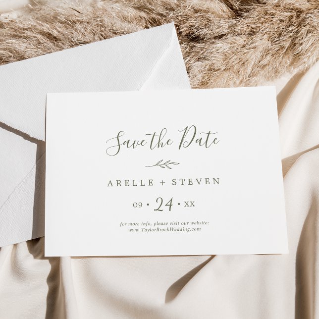 Minimal Leaf | Olive Green Horizontal Save The Date (Creator Uploaded)