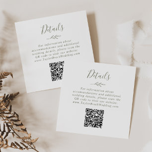Minimal Leaf Olive Green QR Code Wedding Details Enclosure Card