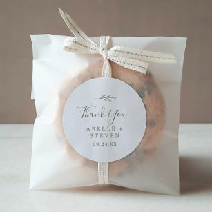 Minimal Leaf   Olive Green Thank You Favour Sticke Classic Round Sticker