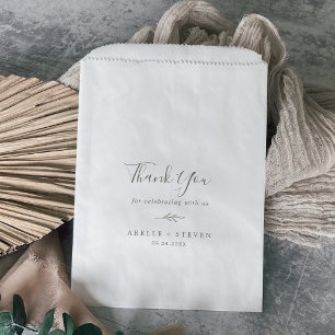 Minimal Leaf   Olive Green Thank You Wedding Favour Bag
