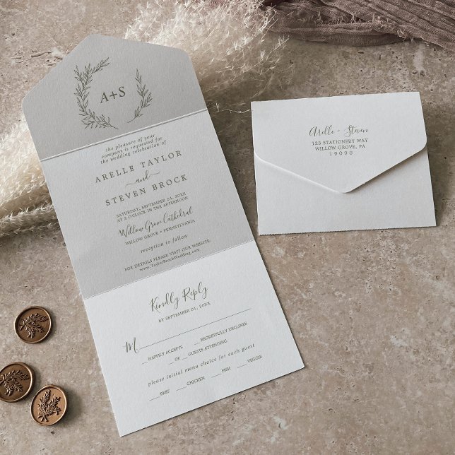 Minimal Leaf | Olive Green Wedding All In One Invitation (Creator Uploaded)