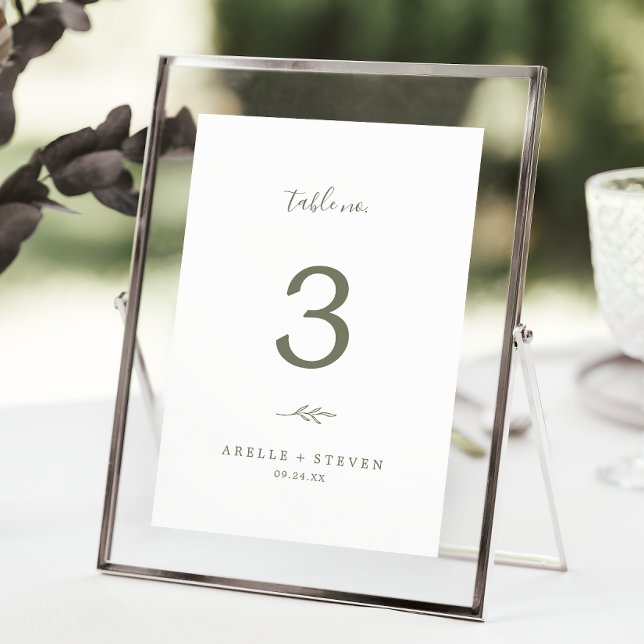 Minimal Leaf | Olive Green Wedding Table Number (Creator Uploaded)