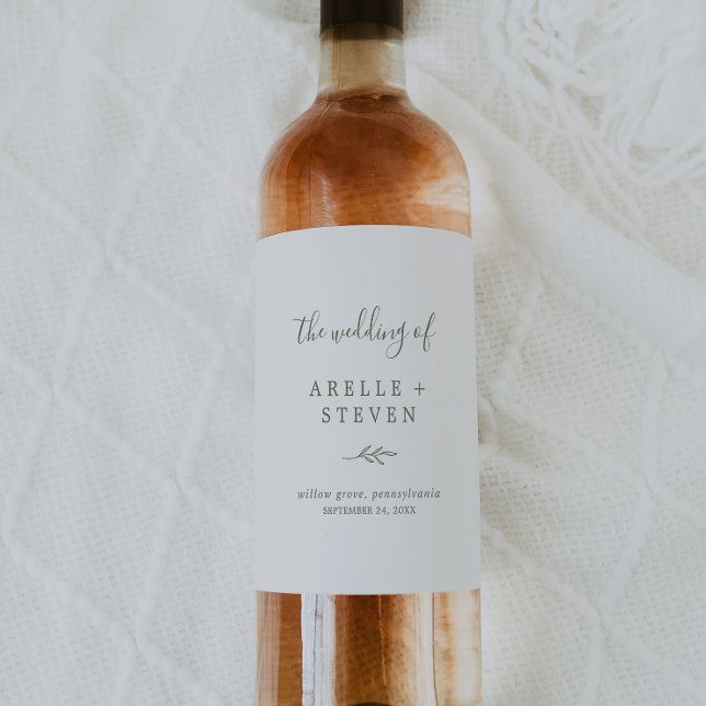 Minimal Leaf | Olive Green Wedding Wine Label (Creator Uploaded)