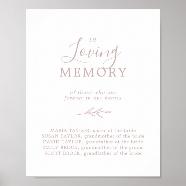Minimal Leaf | Pink In Loving Memory Memorial Sign (Front)