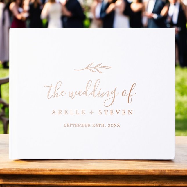 Minimal Leaf Pink Rose Gold Foil Monogram Wedding Guest Book (Minimal Leaf Pink Rose Gold Foil Monogram Wedding Foil Guest Book)