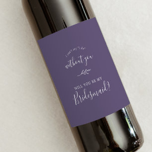 Minimal Leaf   Plum Purple Bridesmaid Proposal Wine Label